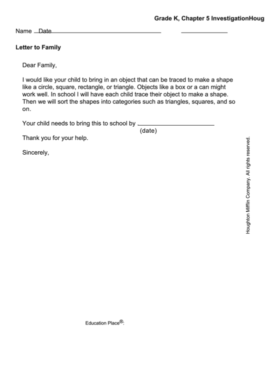 Letter To Family - Traceable Object Printable pdf