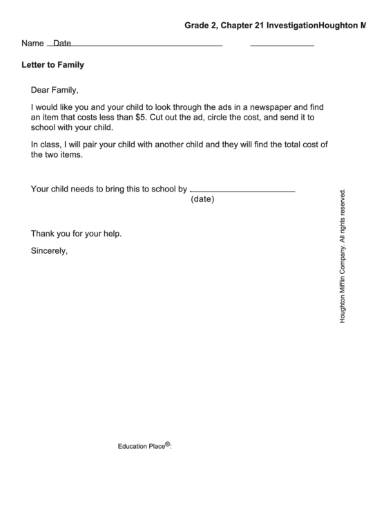 Letter To Family - Newspaper Ad Printable pdf