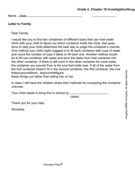 Letter To Family - Two Containers Printable pdf
