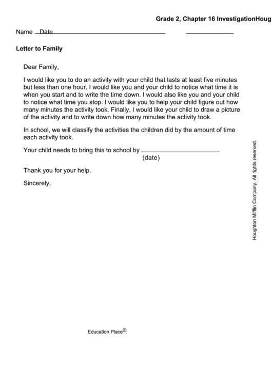 Letter To Family - Timing Activity Printable pdf