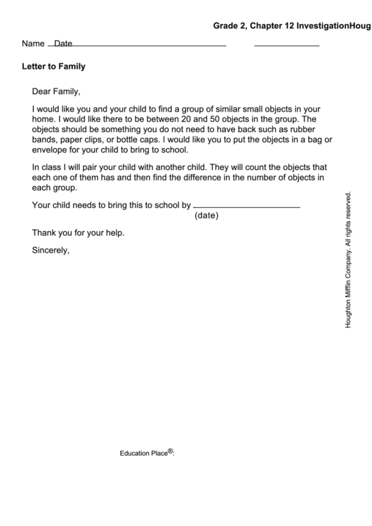 Letter To Family - Grouping Objects Printable pdf
