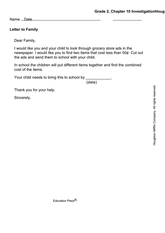 Letter To Family - Grocery Ads Printable pdf