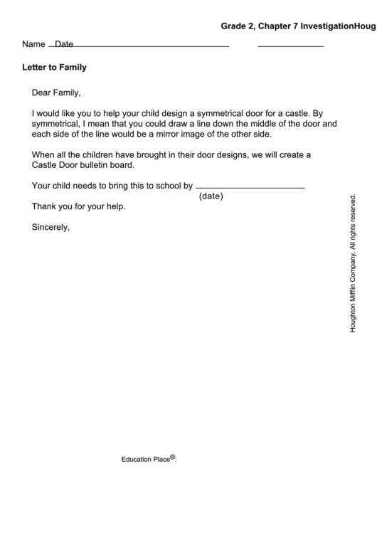 Letter To Family - Symmetrical Door Printable pdf