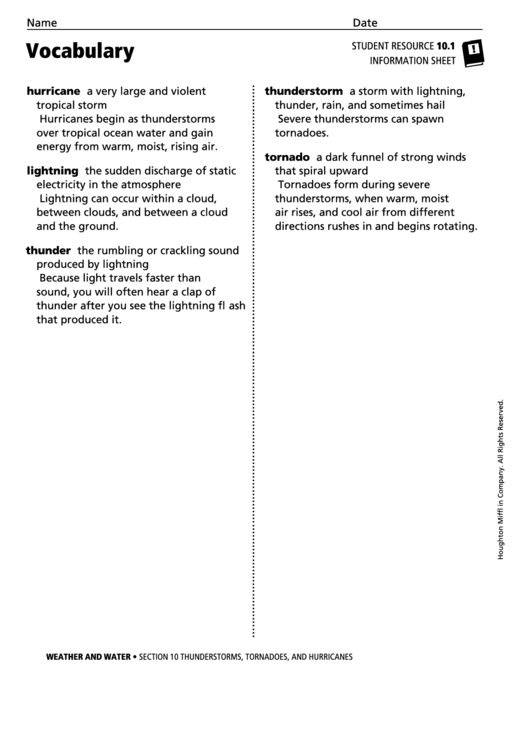 Vocabulary - Weather Conditions Printable pdf