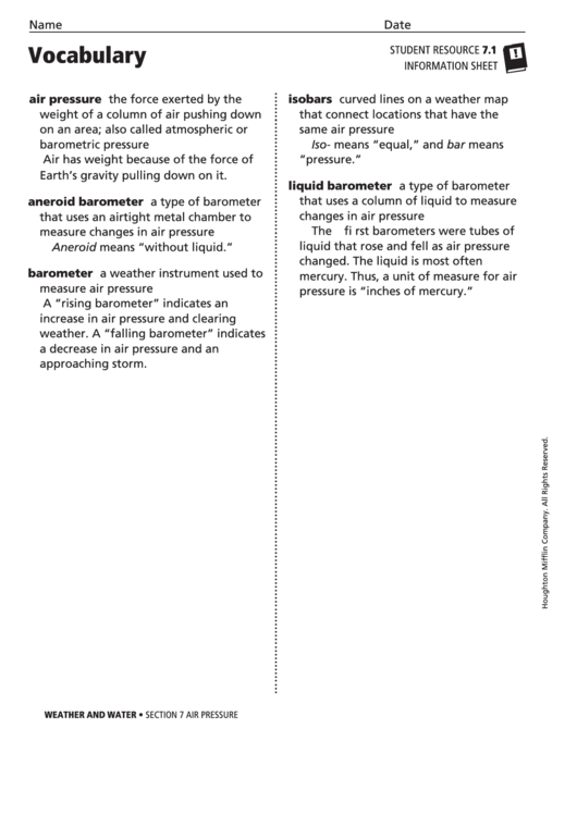 Vocabulary - Weather Printable pdf