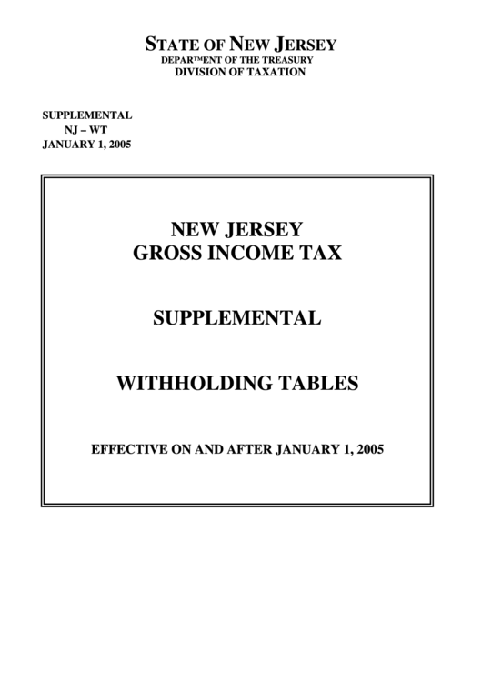 New Jersey Gross Income Tax Supplemental Withholding Tables - 2005 Printable pdf