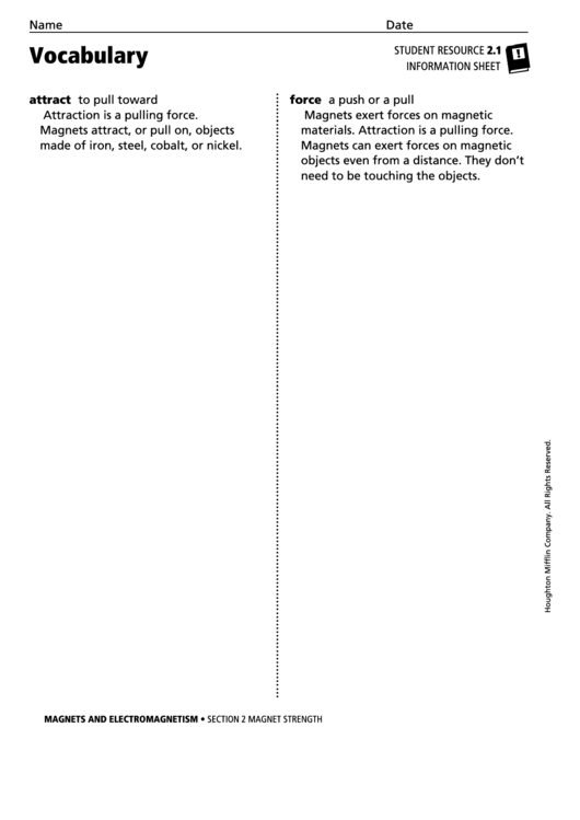 Vocabulary - Magnet Strength Printable pdf