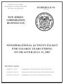 Fillable Shedule O - Nonoperational Activity - New Jersey Corporation Business Tax Printable pdf