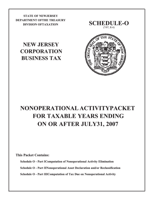 Fillable Shedule O - Nonoperational Activity - New Jersey Corporation Business Tax Printable pdf