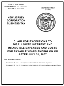 Shedule G-2 - Claim For Exeptions To Disallowed Interest And Intangible Expenses And Costs - New Jersey Corporation Business Tax