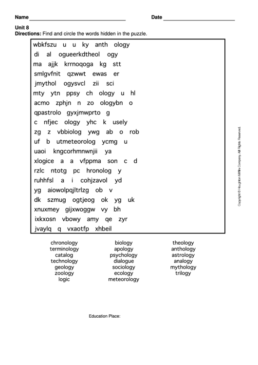 Level 8 Word Search Puzzle Template Printable pdf