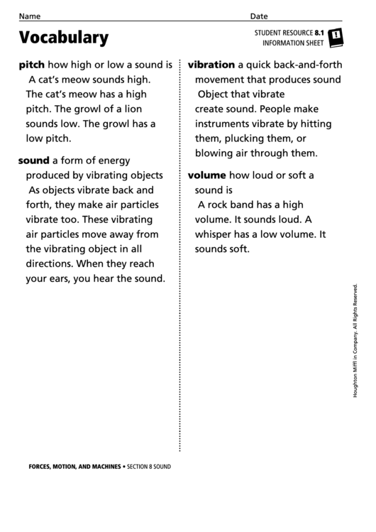Vocabulary - Sound Printable pdf