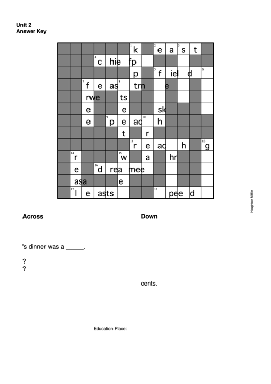 Cross Word Puzzle Worksheet With Answers Printable pdf
