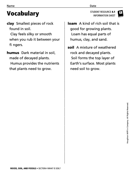 Vocabulary - What Is Soil printable pdf download