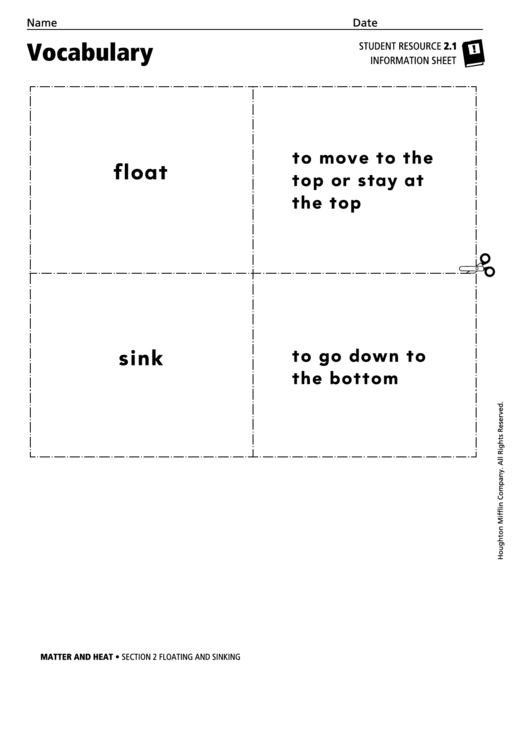 Vocabulary - Floating And Sinking Printable pdf