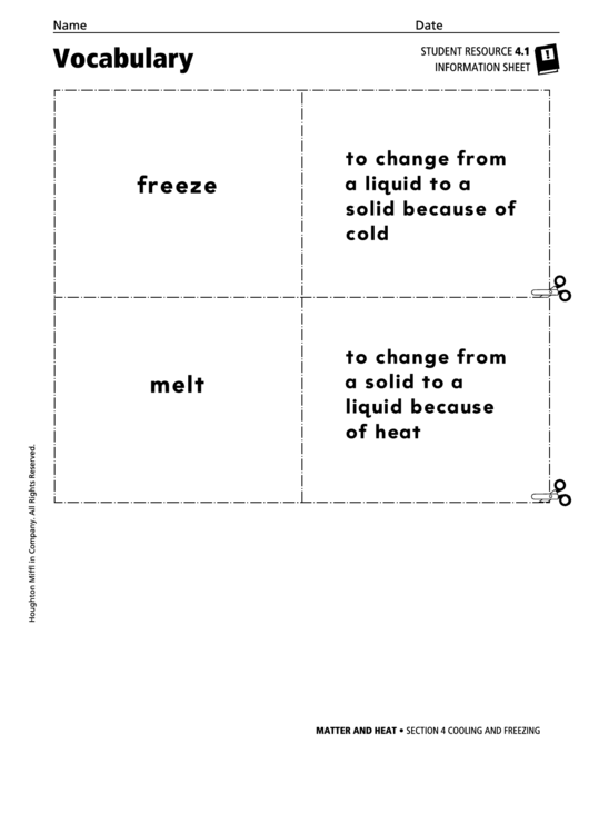 Vocabulary - Cooling And Freezing Printable pdf
