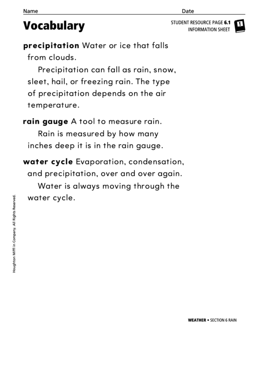 Vocabulary - Rain Printable pdf