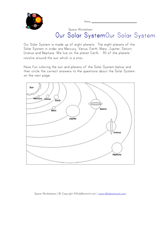 Solar System Worksheet Printable pdf