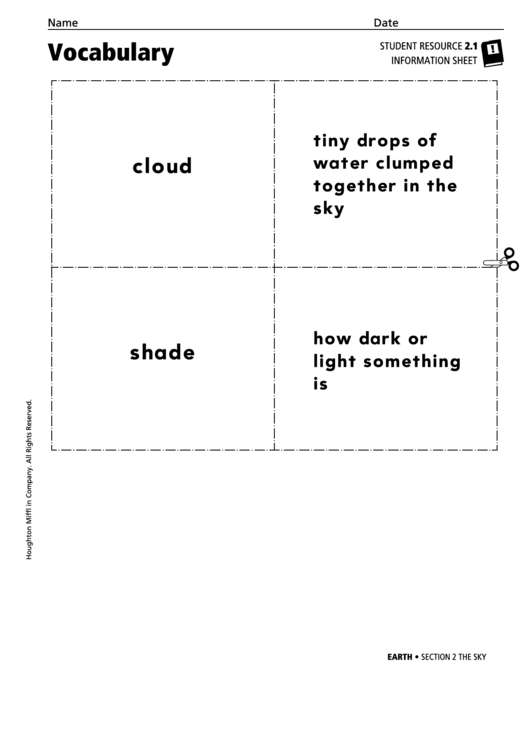 Vocabulary - The Sky Printable pdf