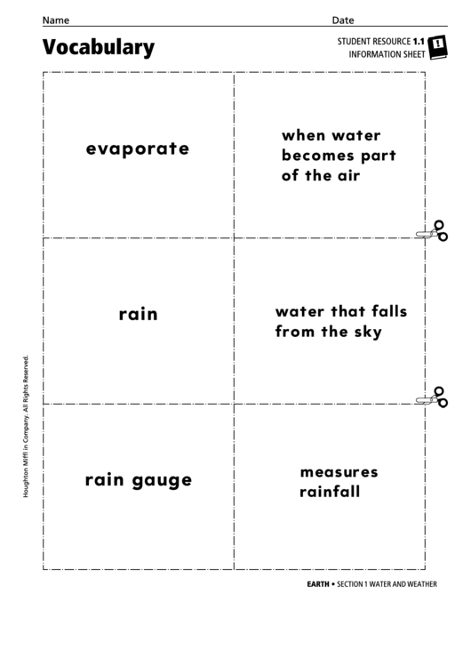 Vocabulary - Water And Weather Printable pdf