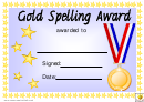Gold Spelling Award Certificate Template