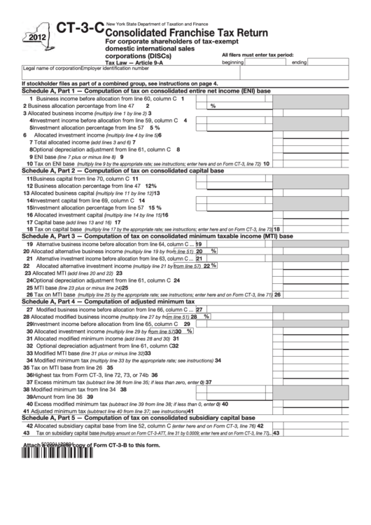 Form Ct-3-C - Consolidated Franchise Tax Return - New York State Department Of Taxation And Finance - 2012 Printable pdf
