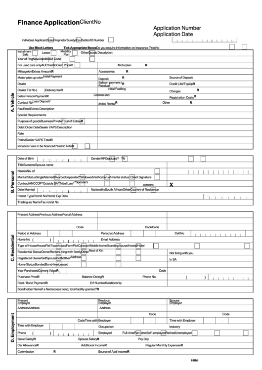Finance Application Form Printable pdf
