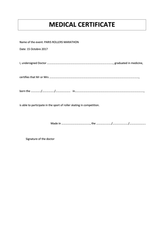 Medical Certificate Printable pdf