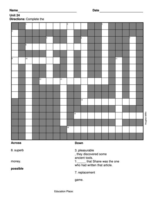 Level 6 Cross Word Puzzle Template Printable pdf