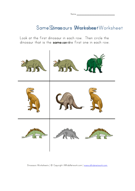 Same Dinosaurs Worksheet Printable pdf