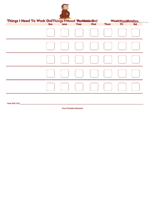 Curious George Weekly Behavior Chart Printable pdf
