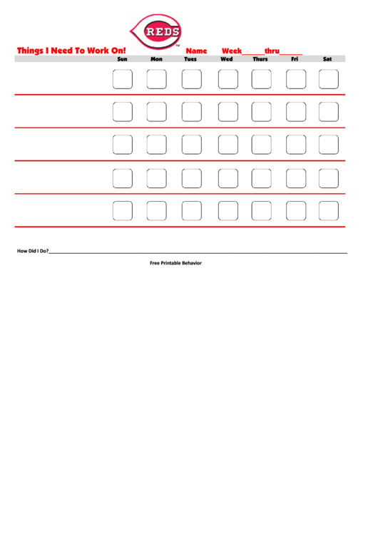Cincinatti Reds Weekly Behavior Chart Printable pdf