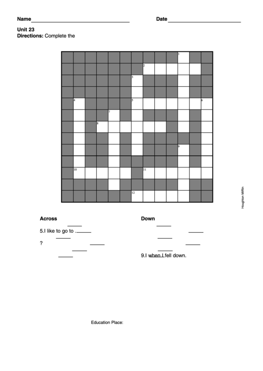 Cross Word Puzzle Worksheet Printable pdf