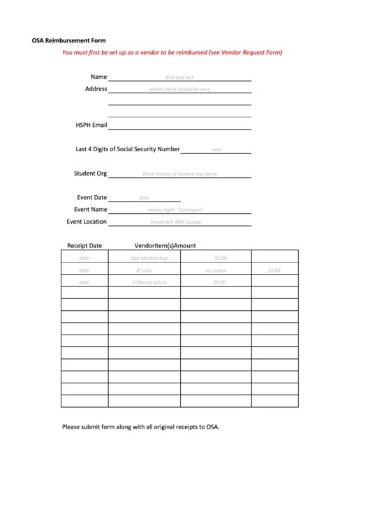 Reimbursement Form Printable pdf