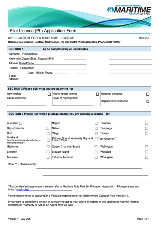 Pilot Licence (pl) Application Form - Maritime New Zealand