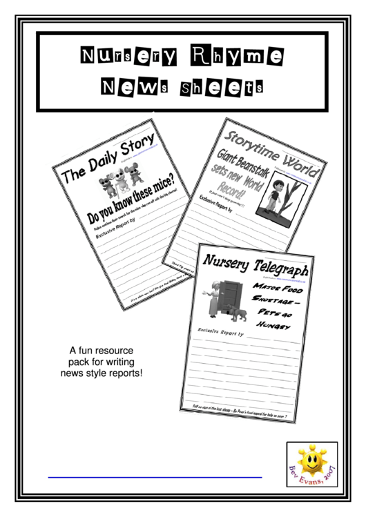 Nursery Rhyme News Sheets Worksheet Printable pdf