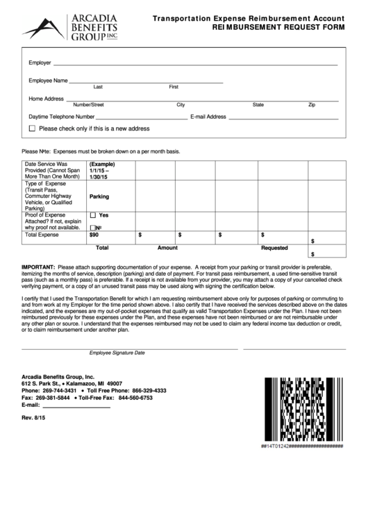 Reimbursement Request Form Printable pdf