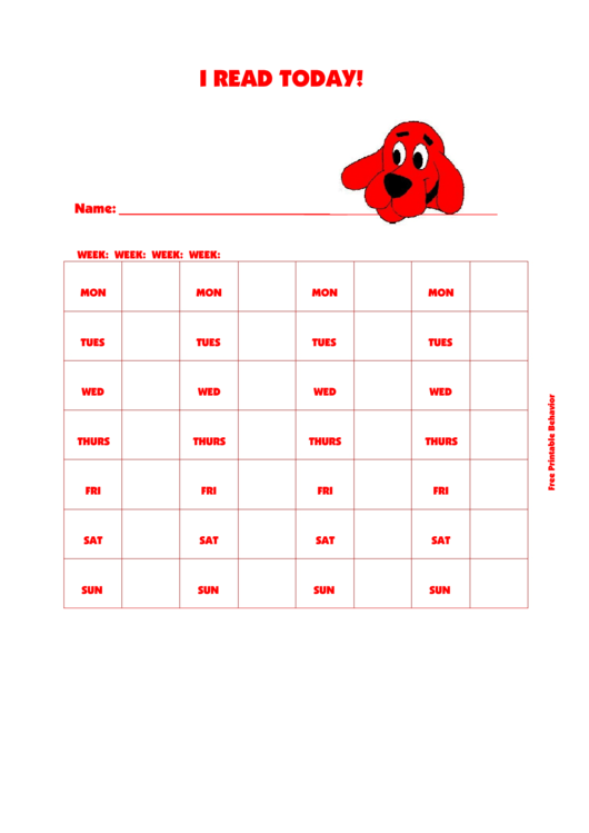 I Read Today! (Red Dog) - Behavior Chart Printable pdf