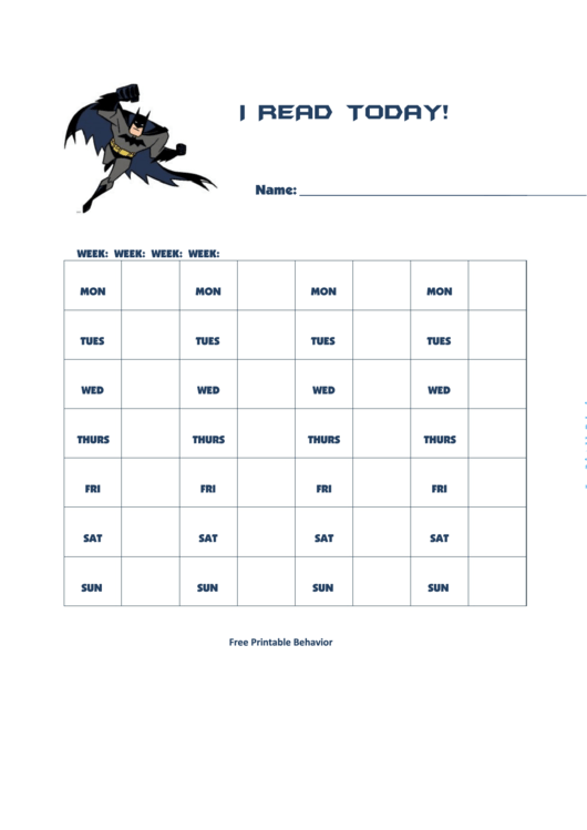 I Read Today! (Batman) - Behavior Chart Printable pdf