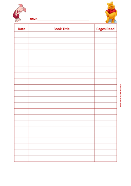 Reading Log - Winnie Pooh Printable pdf