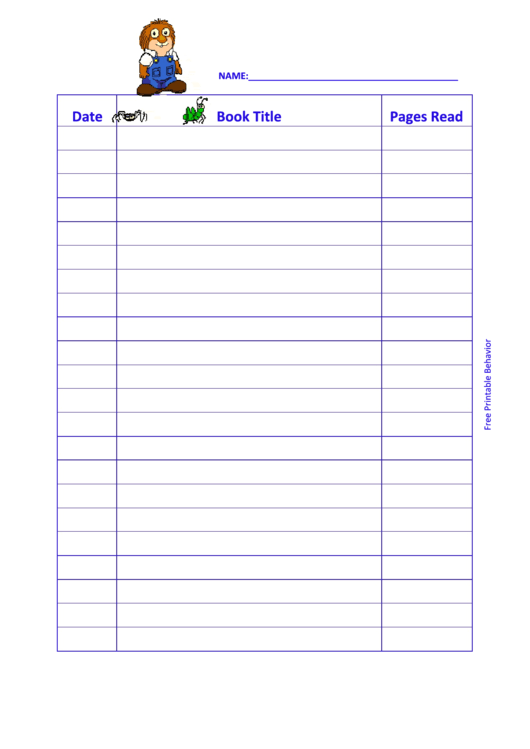 Reading Log (Critter) Template Printable pdf