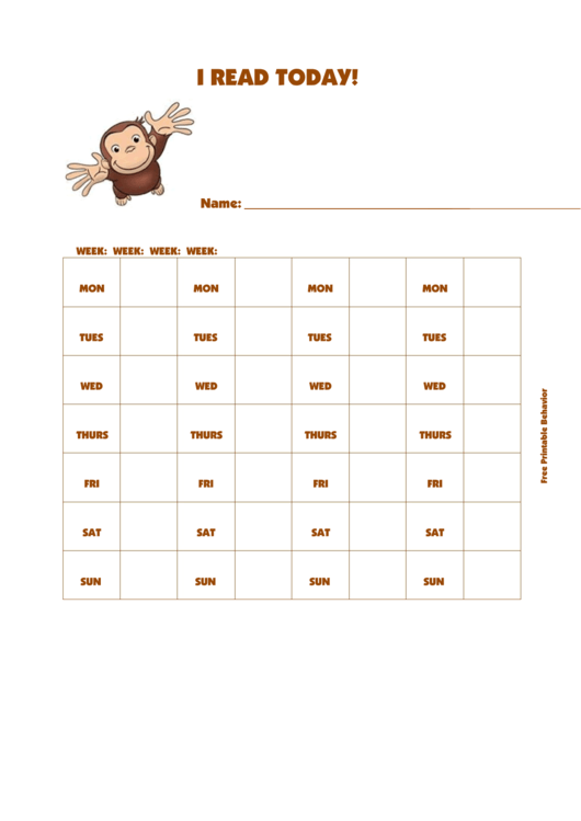 I Read Today! (Curious George) Template Printable pdf