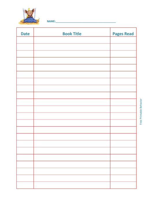 Reading Log (Cookie Mouse) Template Printable pdf