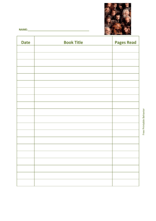 Reading Log (Hobbit) Template Printable pdf