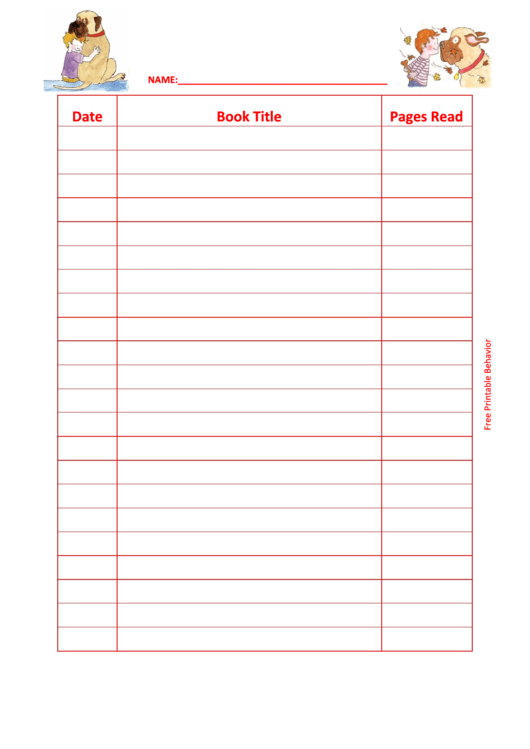 Reading Log (Henry And Mudge) Template Printable pdf