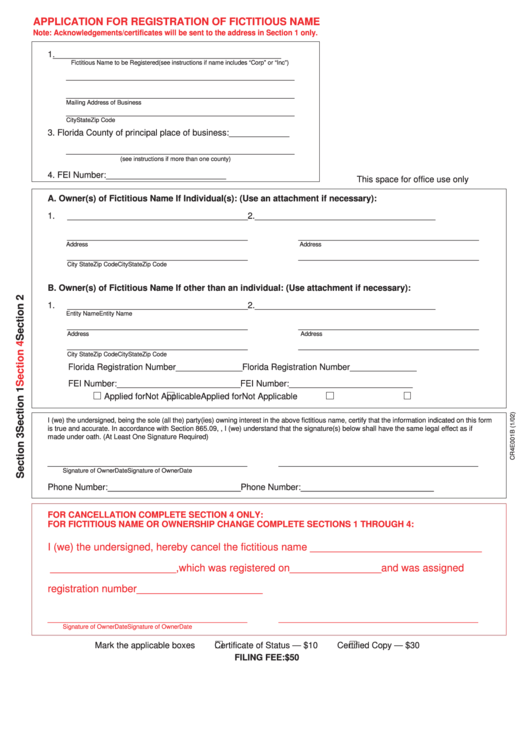 Application For Registration Of Fictitious Name Printable pdf