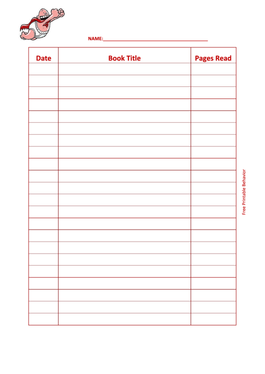 Reading Log (Captain Underpants) Template Printable pdf