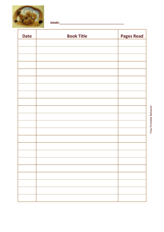 Reading Log (Sleepy Bear) Template Printable pdf