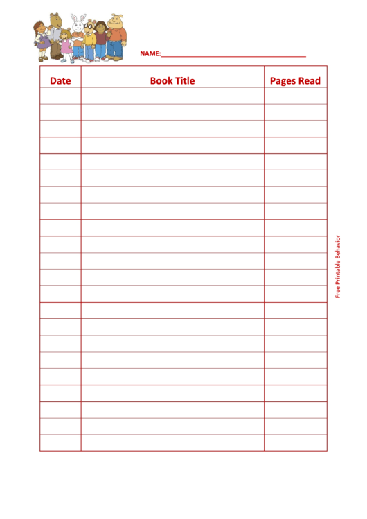 Reading Log (Arthur) Template Printable pdf