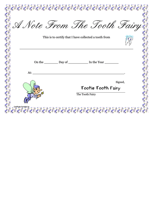 Tooth Fairy Certificate Template Printable pdf